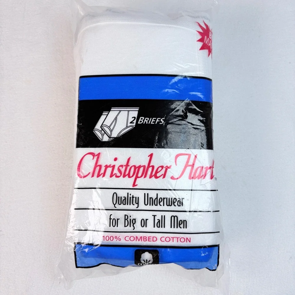 Christopher Hart Mens White 2-Pack Briefs Big and Tall 100% Cotton 8X-9X 72-74